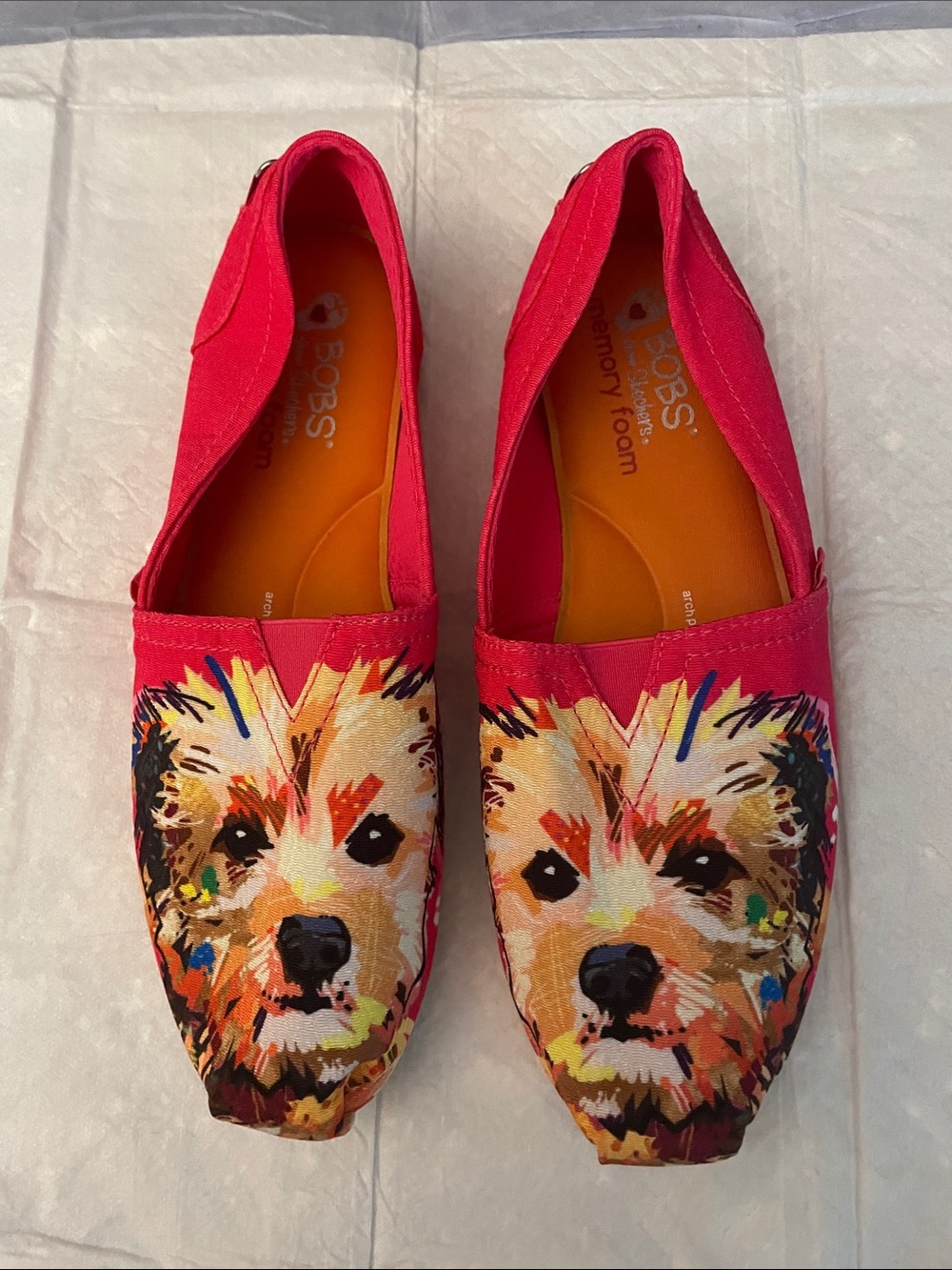 Skechers Pink Canvas Slip-Ons with Colorful Dog Face Print(RARE)
